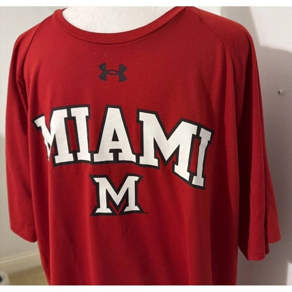 EUC Under Armour The Tech Tee MIAMI OHIO College Football Shirt Mens XL RED